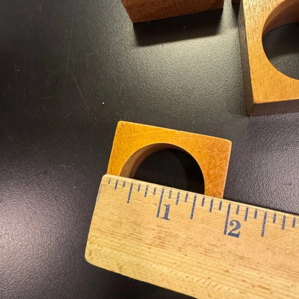 Wooden Napkin Rings Set of 10 Brown Square Mid Century Modern Rustic Table Decor